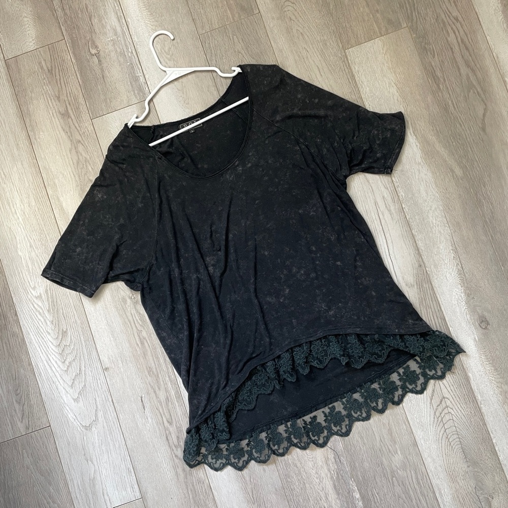 Bohemian Chic Top lace trim pol womens Black (large) whimsigoth witch grunge